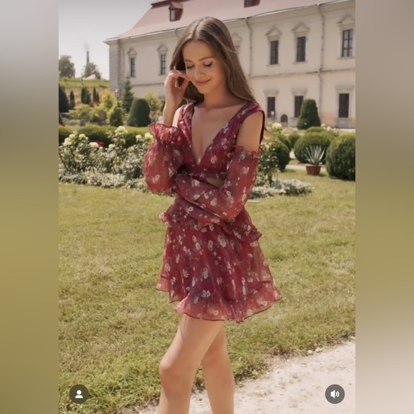 Alamour the Label Annabell Cutout Floral Sheer Floaty Mini Dress - Picture 3 of 16